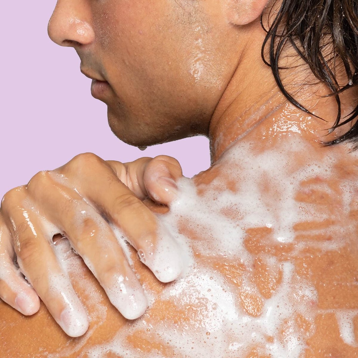 Wet teen back and neck with foaming body wash