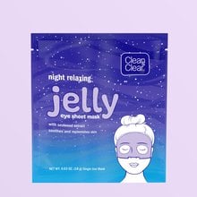 Clean & Clear Night Relaxing Jelly Eye Sheet Mask, Single Use Mask tear-off purple ombre packaging with stars