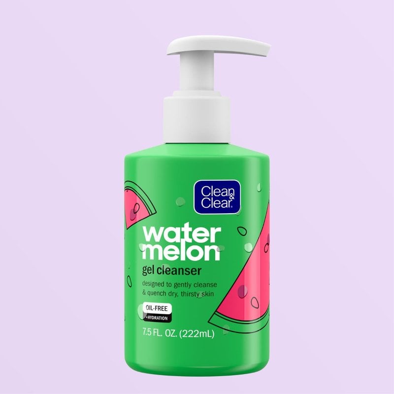 Clean & Clear watermelon gel cleanser, oil free 7.5 Fluid ounce green bottle with white pump